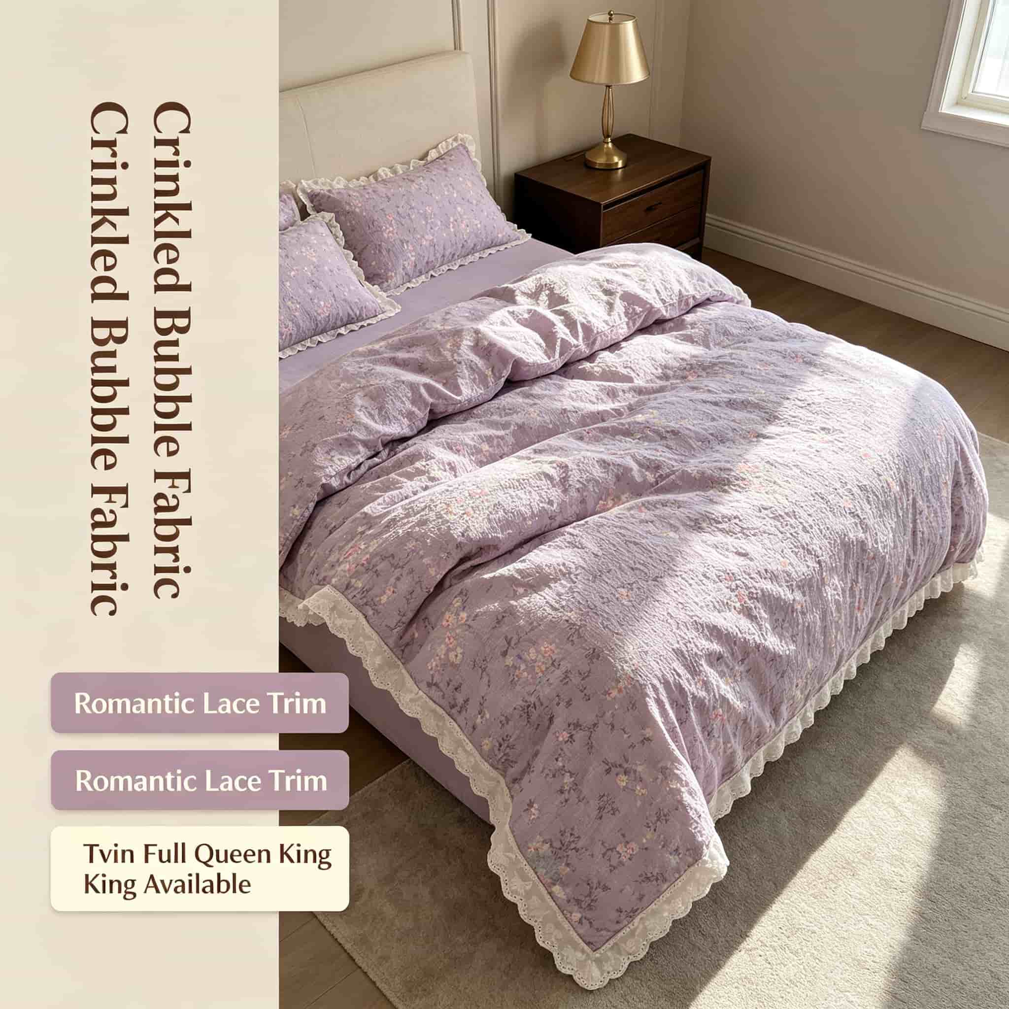 Aesthetic Floral Duvet Cover - Komplety pościeli z falbankami i koronkowymi
